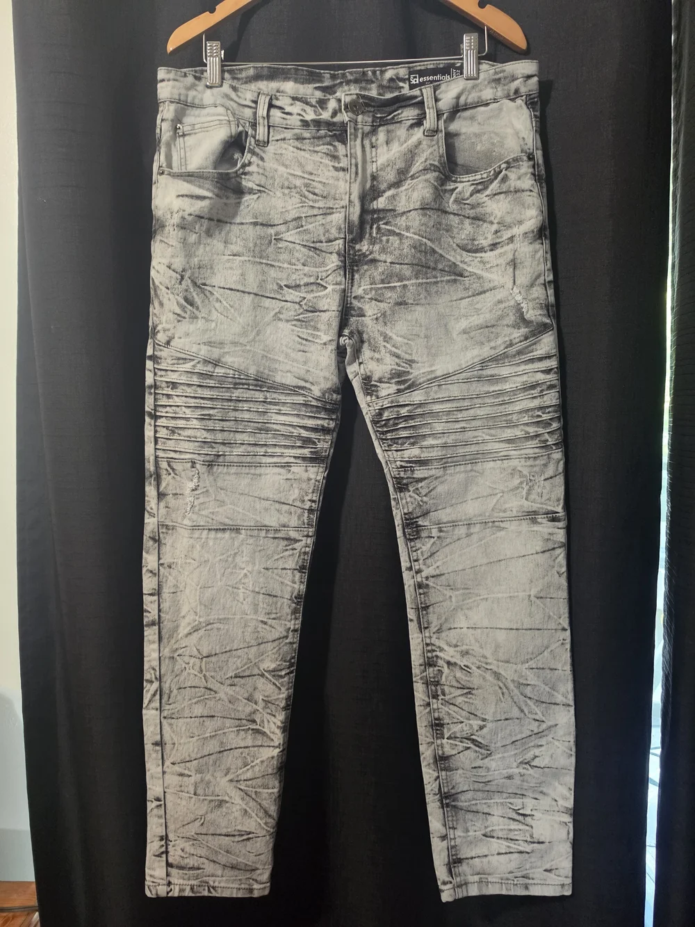 Essentials Men’s Washed Gray Moto Jeans